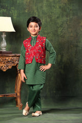 Printed Jacket With Floral Pathani Kurta Set