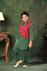 Printed Jacket With Floral Pathani Kurta Set