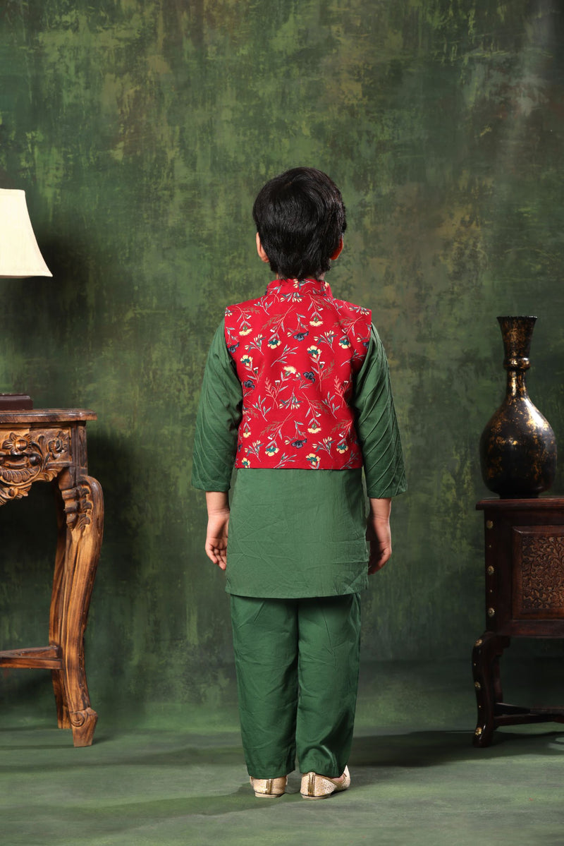 Printed Jacket With Floral Pathani Kurta Set