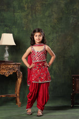 Red Floral Embellished Kurti with Patiala Salwar Set