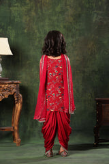 Red Floral Embellished Kurti with Patiala Salwar Set