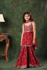 Red Floral Print Frock Suit and Palazzo Suit Set