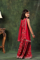 Red Floral Print Frock Suit and Palazzo Suit Set