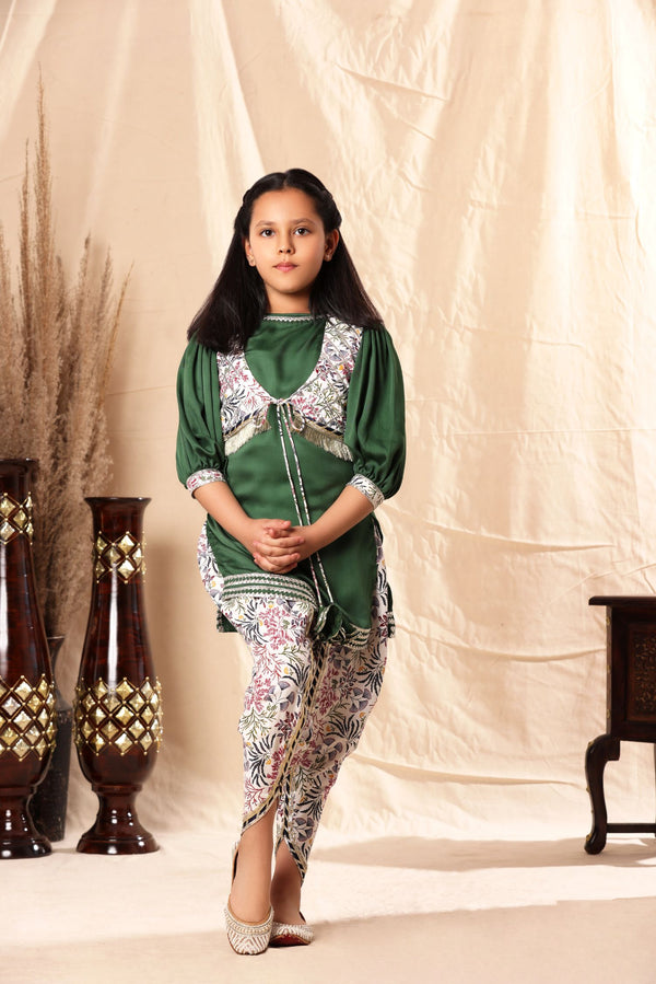 Green Kurta with Dhoti Pant and Embellished Kurta