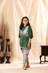 Green Kurta with Dhoti Pant and Embellished Kurta