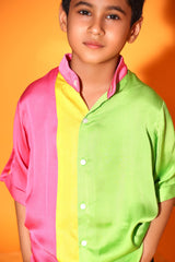 VERTICAL COLORBLOCK MANDARIN COLLAR SHIRT