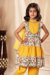 Embellished short Printed Frock Suit and Pant Set